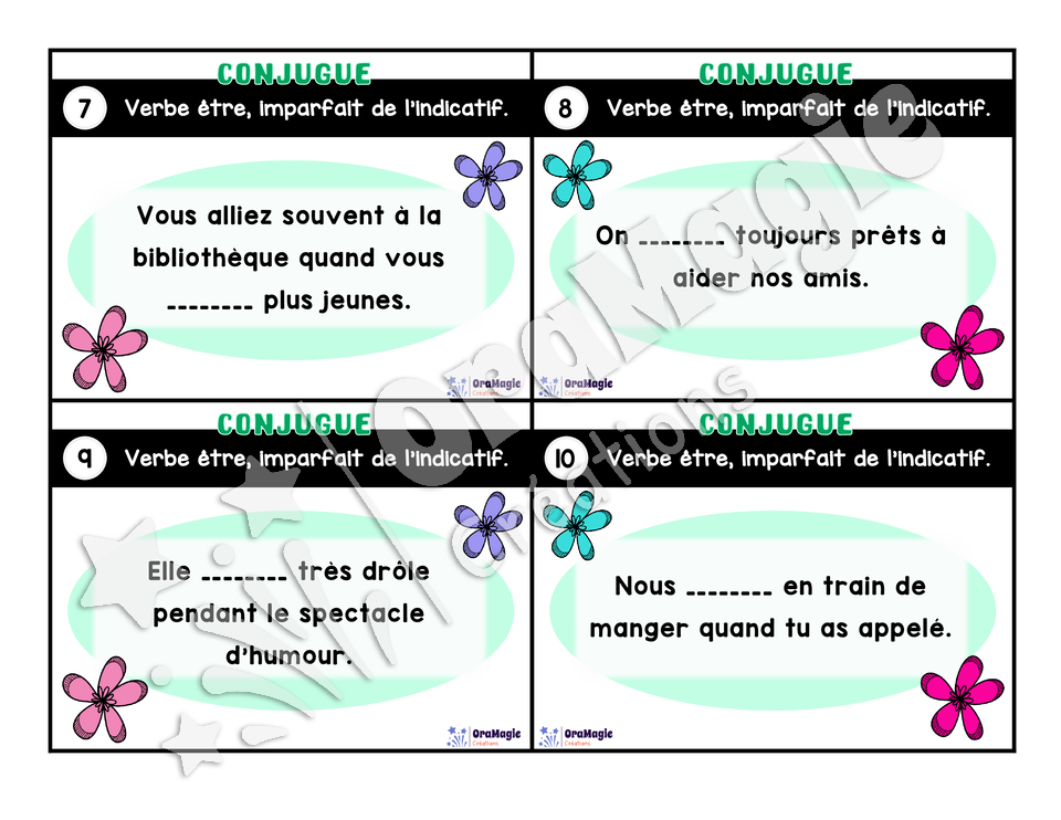 Cartes à tâches - Mon verbe en cartes - Verbe ÊTRE imparfait de l'indicatif