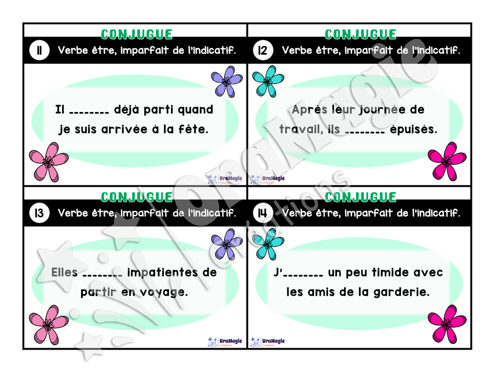 Cartes à tâches - Mon verbe en cartes - Verbe ÊTRE imparfait de l'indicatif