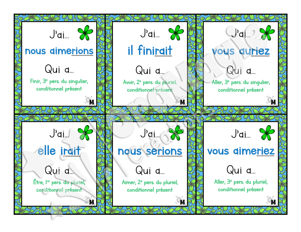 J'ai... qui a - Verbes conditionnel avoir, être, aller, finir, aimer