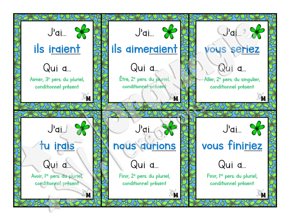 J'ai... qui a - Verbes conditionnel avoir, être, aller, finir, aimer