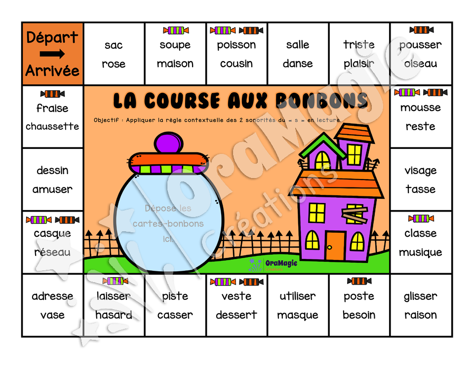 La course aux bonbons - Décodage de mots règle contextuelle 2 sonorités du s