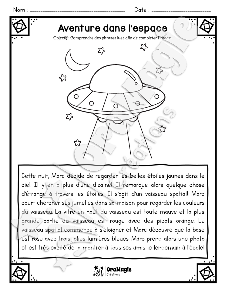 Compréhension de lecture - Lis et colorie - Aventure dans l'espace - 2e année.pdf