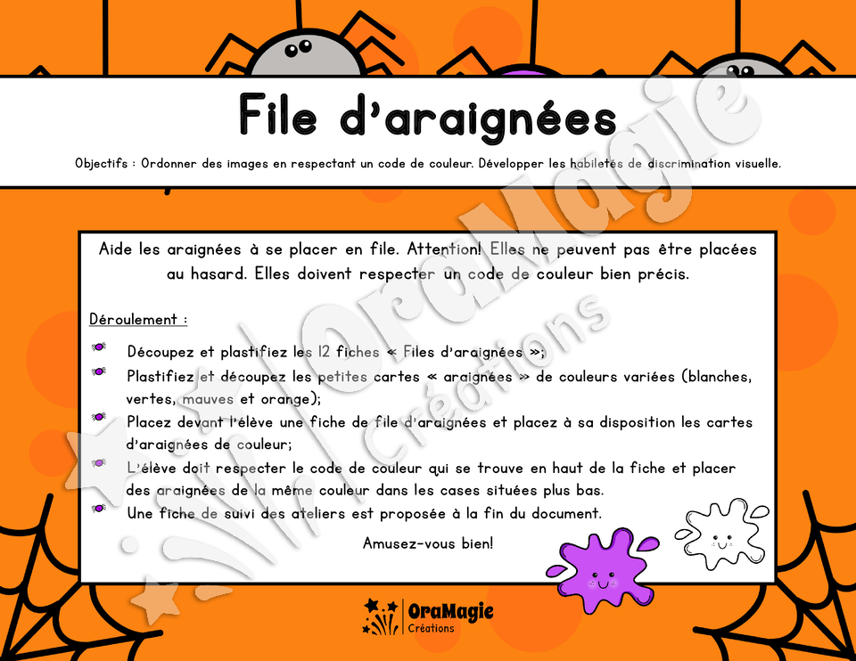 File d'araignées - Atelier préscolaire Halloween - Couleurs et ordre visuel - 4$.pdf
