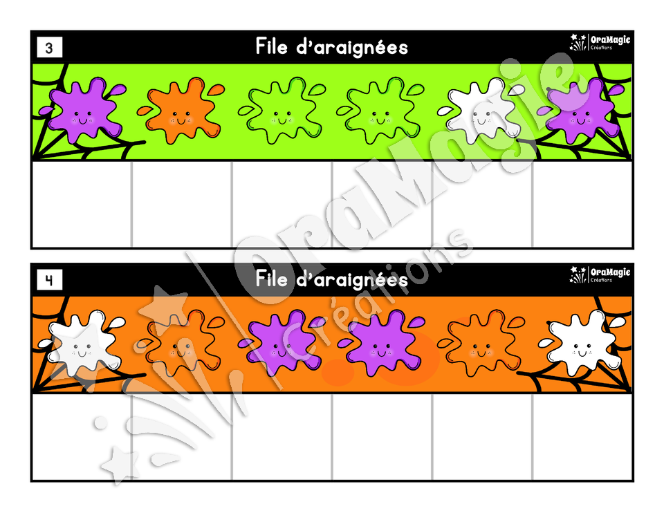 File d'araignées - Atelier préscolaire Halloween - Couleurs et ordre visuel