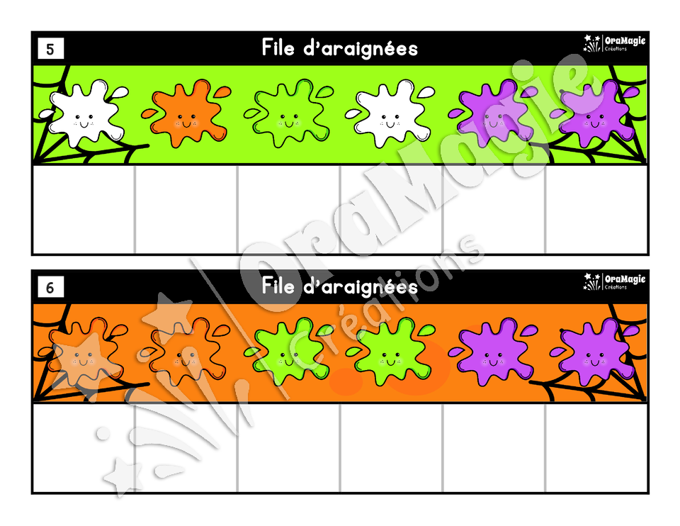 File d'araignées - Atelier préscolaire Halloween - Couleurs et ordre visuel