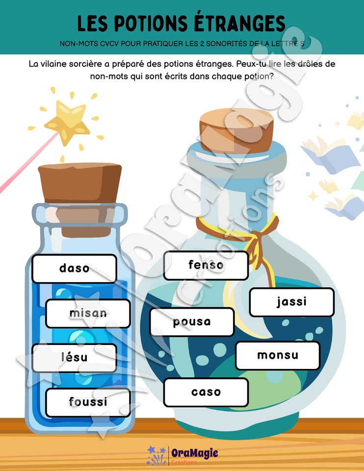 Les potions étranges - 2 sonorités du S dans des non-mots CVCV