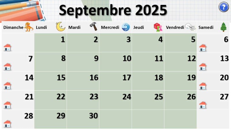 Calendrier - Septembre 2025