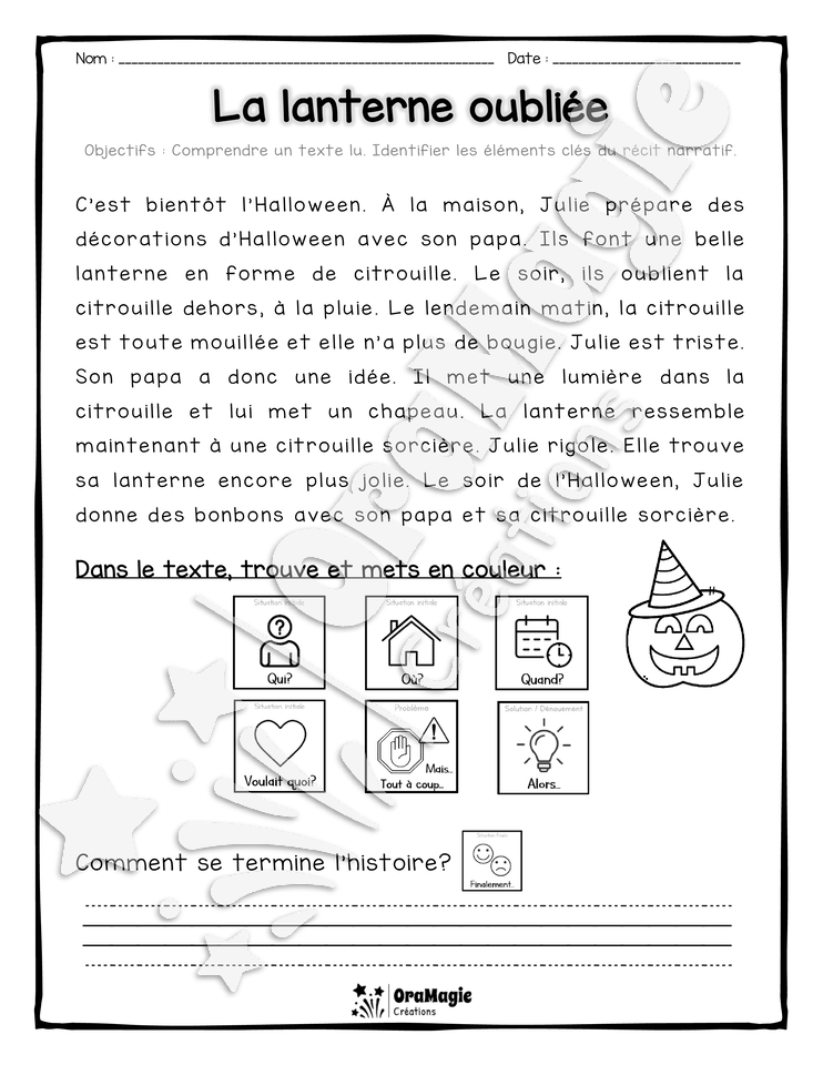 Compréhension de lecture et du récit 2e année - La lanterne oubliée - Halloween.pdf