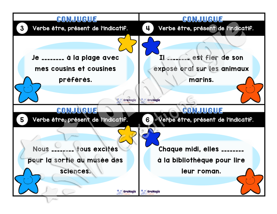 Cartes à tâches - Mon verbe en cartes - Verbe ÊTRE présent de l'indicatif
