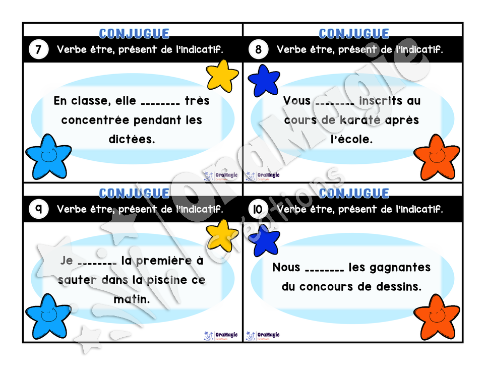 Cartes à tâches - Mon verbe en cartes - Verbe ÊTRE présent de l'indicatif