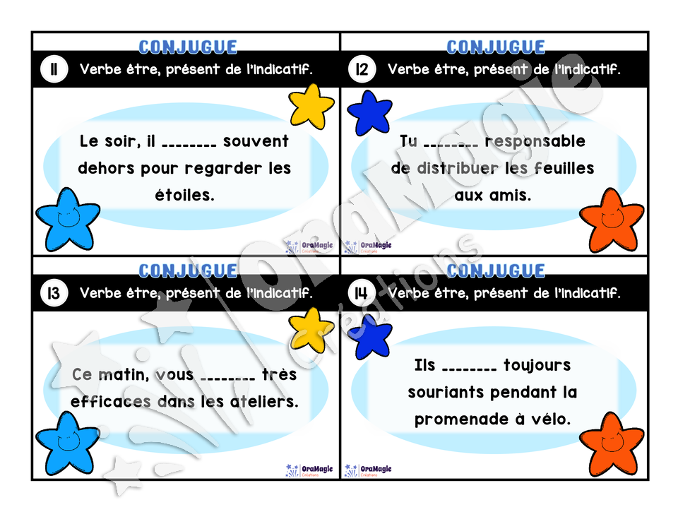 Cartes à tâches - Mon verbe en cartes - Verbe ÊTRE présent de l'indicatif