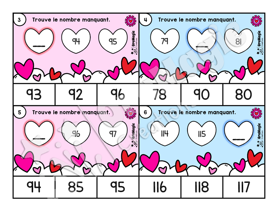 Cartes à tâches - Suites de coeurs - 2e année