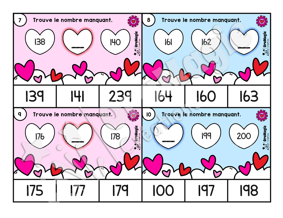 Cartes à tâches - Suites de coeurs - 2e année