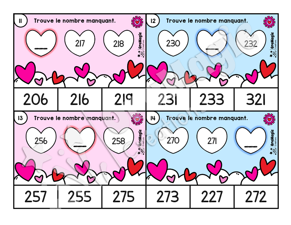 Cartes à tâches - Suites de coeurs - 2e année