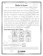 Compréhension de lecture et du récit 1re année - Émilie la fourmi.pdf