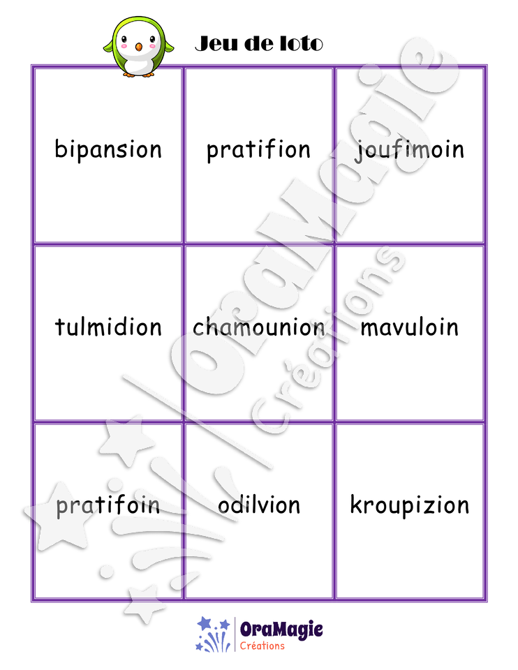 Confusions OIN-ION - Niveau 4 - Jeu de loto