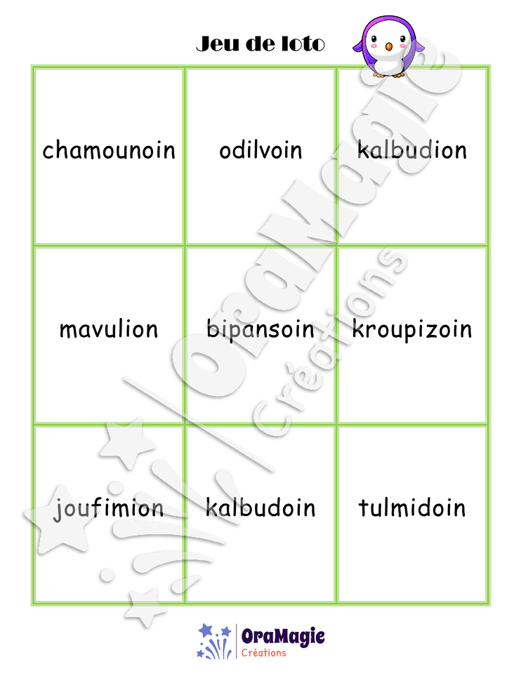 Confusions OIN-ION - Niveau 4 - Jeu de loto