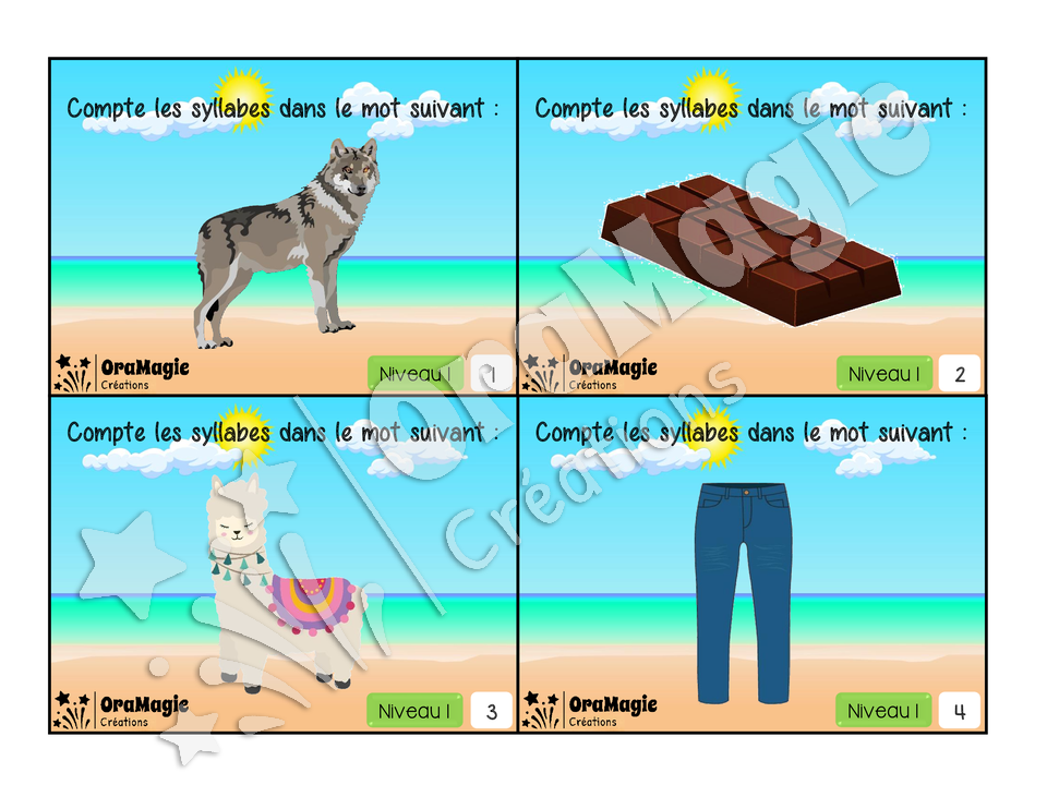 Cartes à tâches - Segmentation syllabique niveau 1