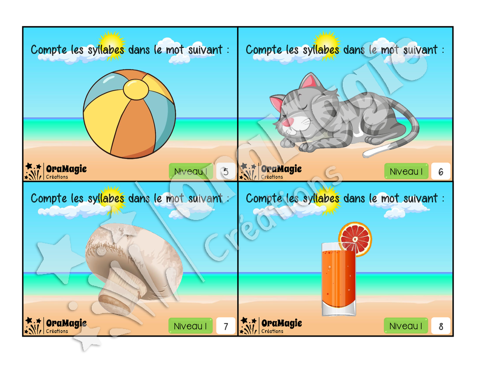Cartes à tâches - Segmentation syllabique niveau 1