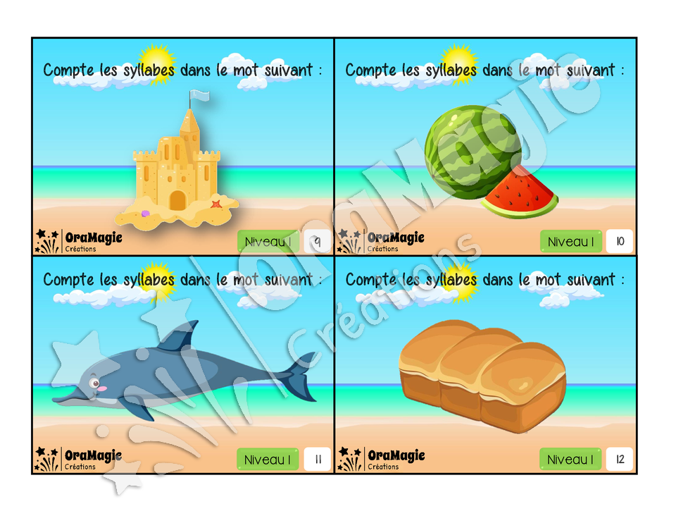 Cartes à tâches - Segmentation syllabique niveau 1