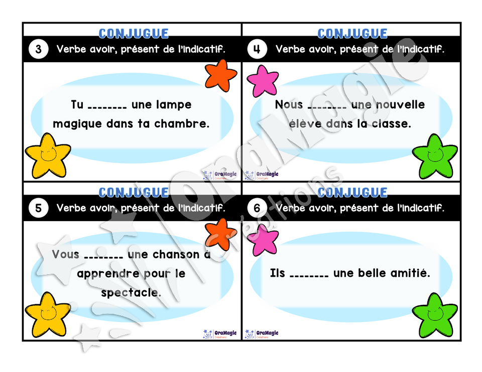 Cartes à tâches - Mon verbe en cartes - Verbe AVOIR présent de l'indicatif