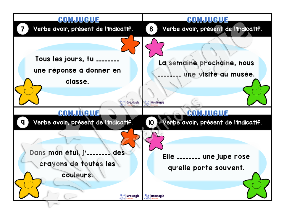 Cartes à tâches - Mon verbe en cartes - Verbe AVOIR présent de l'indicatif