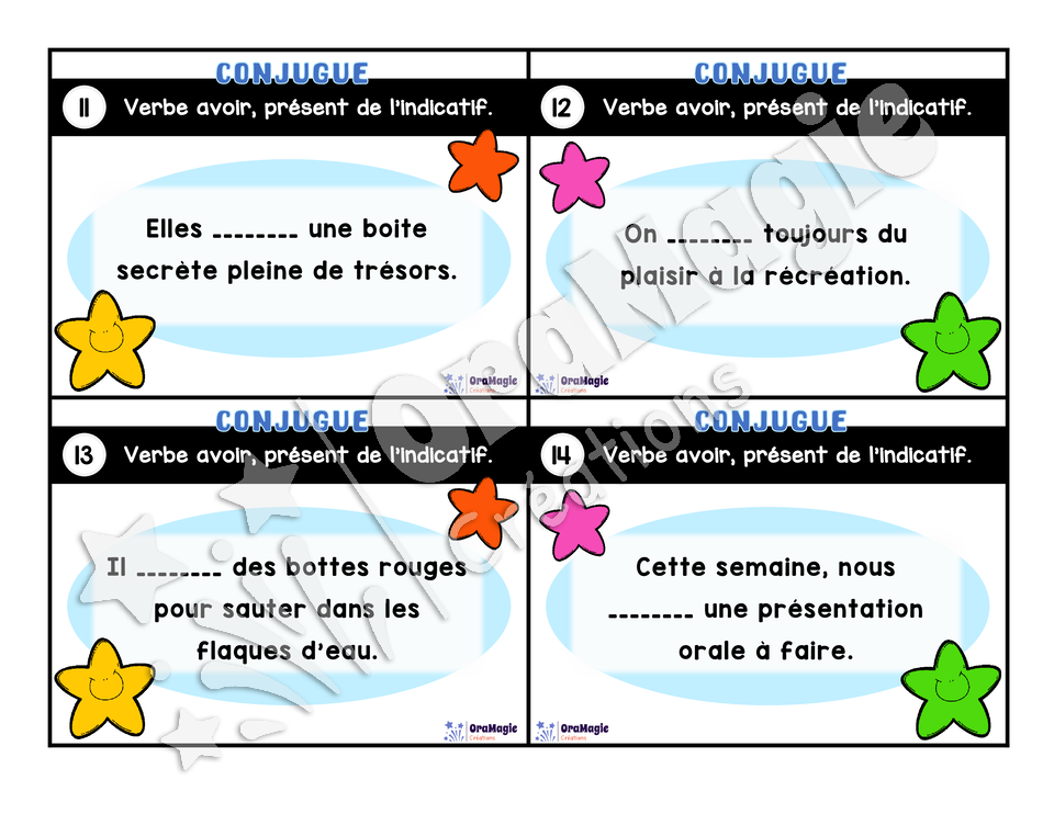 Cartes à tâches - Mon verbe en cartes - Verbe AVOIR présent de l'indicatif