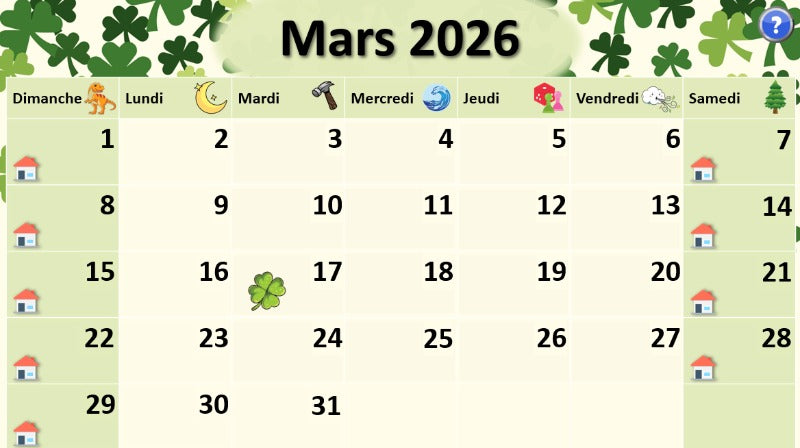Calendrier - Mars 2026