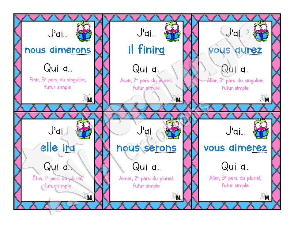 J'ai... qui a - Verbes futur simple avoir, être, aller, finir, aimer