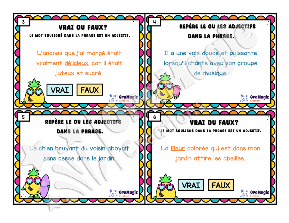 Cartes à tâches - Anan'Adjectif - L'adjectif - 3e et 4e année