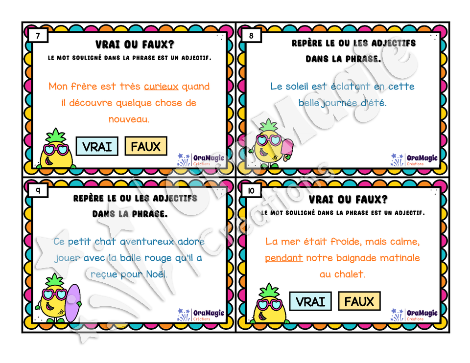 Cartes à tâches - Anan'Adjectif - L'adjectif - 3e et 4e année