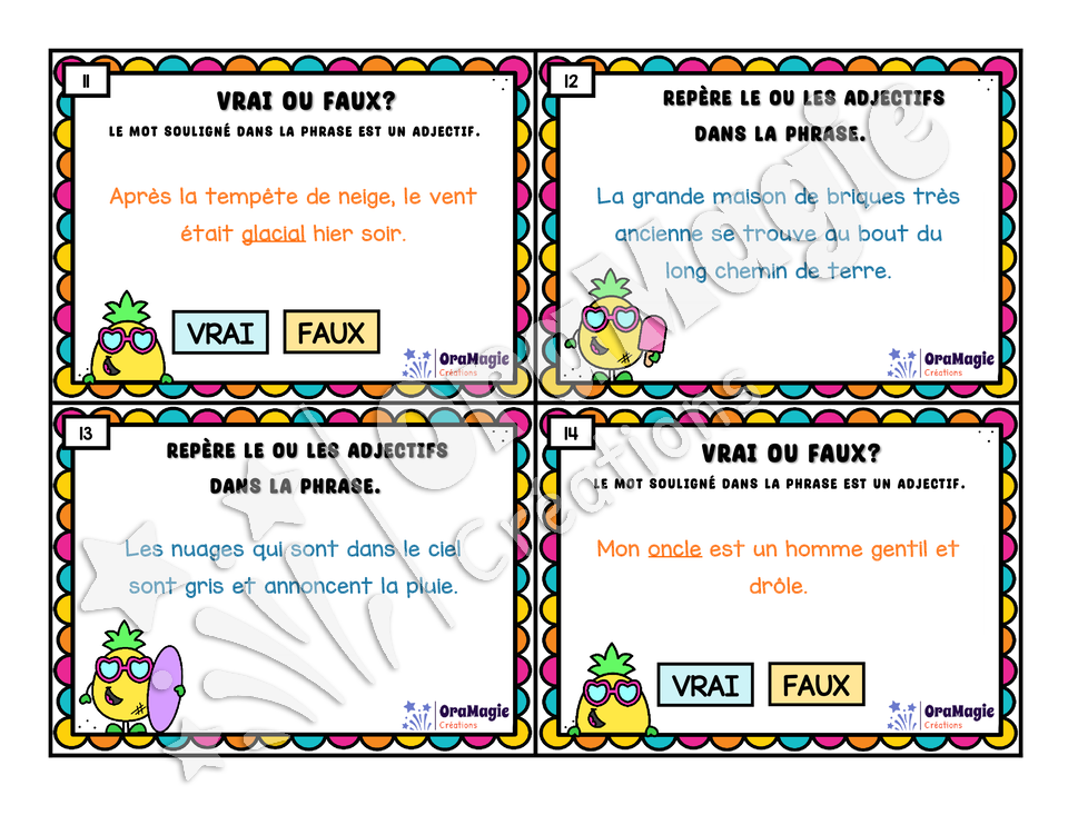 Cartes à tâches - Anan'Adjectif - L'adjectif - 3e et 4e année