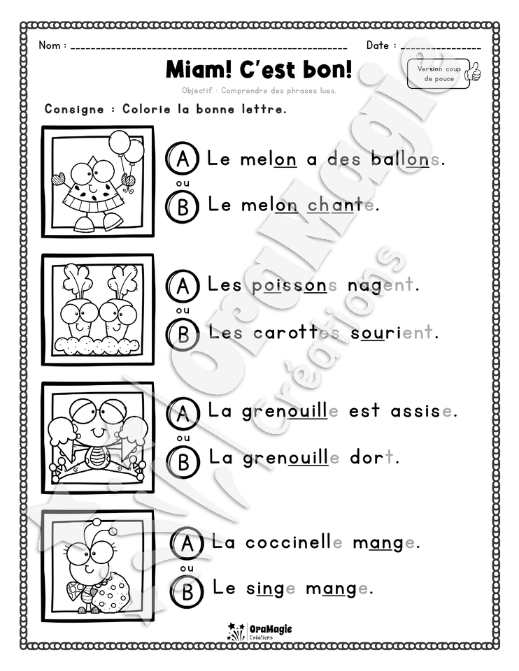 Compréhension de lecture - Trouve la bonne phrase - Miam! C'est bon!