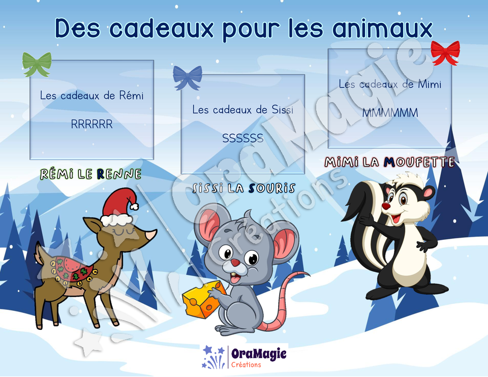 Des cadeaux pour les animaux - Identification du phonème initial