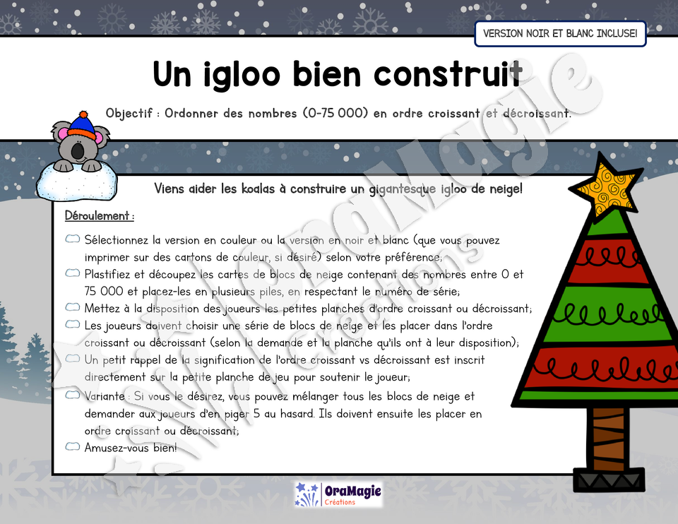 Un igloo bien construit - Atelier 4e année - Noël - Ordre croissant vs décroissant - NB incluse - 3$.pdf