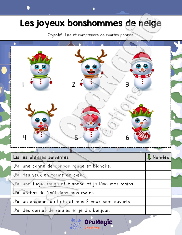 Compréhension de lecture - Les joyeux bonshommes de neige