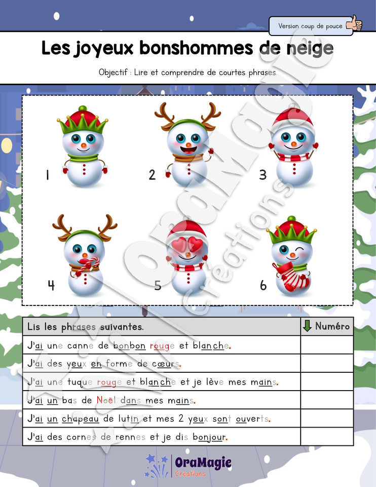 Compréhension de lecture - Les joyeux bonshommes de neige
