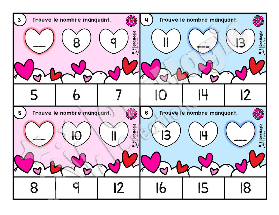 Cartes à tâches - Suites de coeurs - 1re année