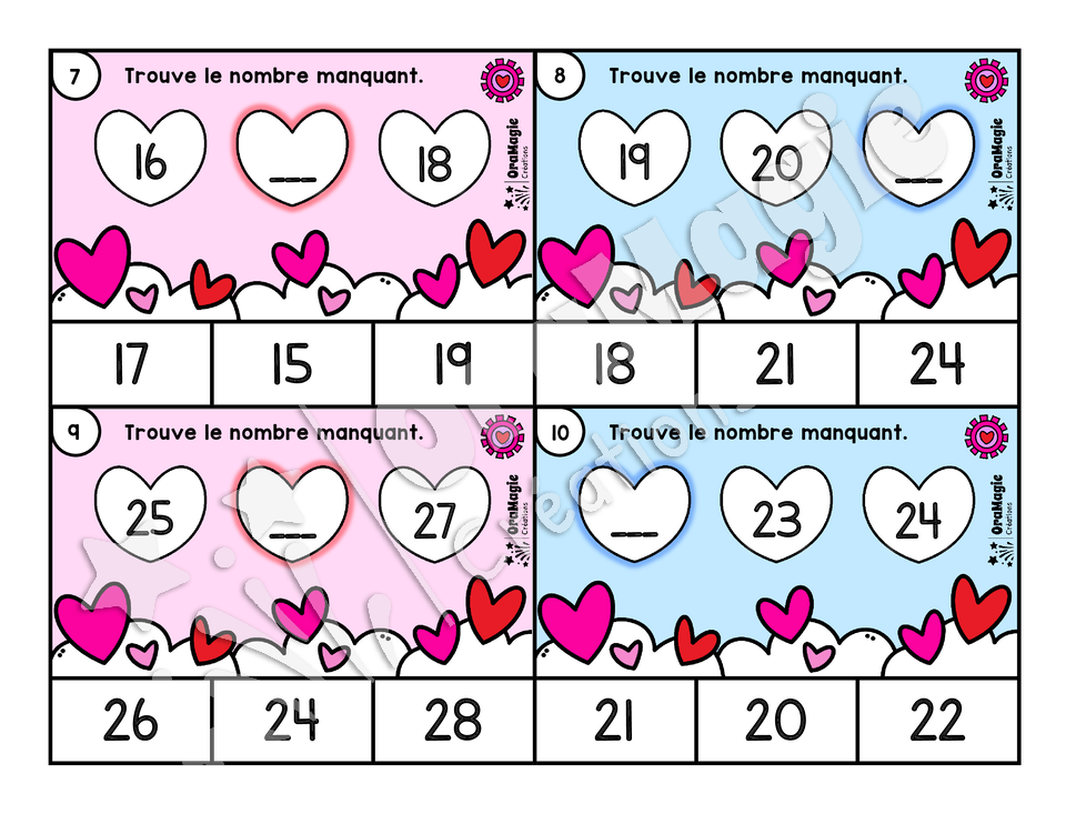 Cartes à tâches - Suites de coeurs - 1re année