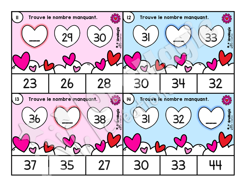Cartes à tâches - Suites de coeurs - 1re année