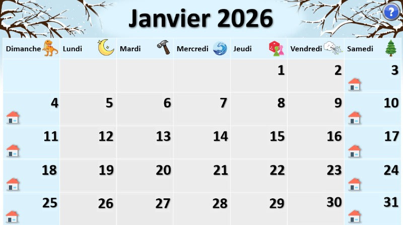 Calendrier - Janvier 2026