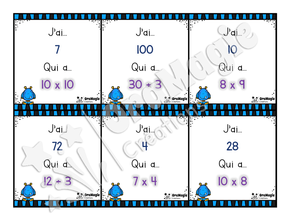 J'ai... qui a - Multiplications et divisions 1 à 10