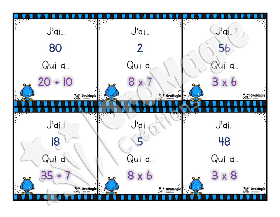 J'ai... qui a - Multiplications et divisions 1 à 10