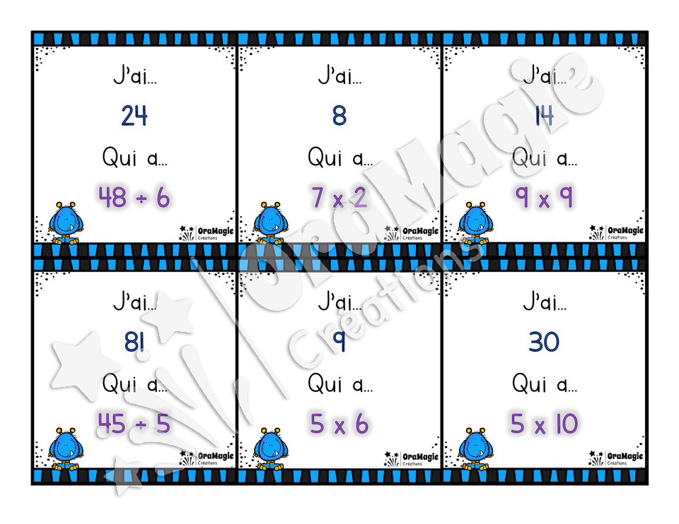 J'ai... qui a - Multiplications et divisions 1 à 10