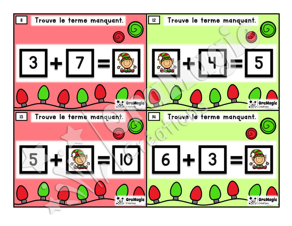 Cartes à tâches - Noël - Le lutin coquin - Terme manquant - 1re année