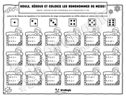Roule, résous et colorie les bonshommes de neige - Multiplications 1 à 10 - Noël, 3e à 6e année.pdf