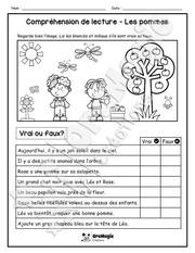 Compréhension de lecture - VRAI OU FAUX - Les pommes - 2e année - 3$.pdf