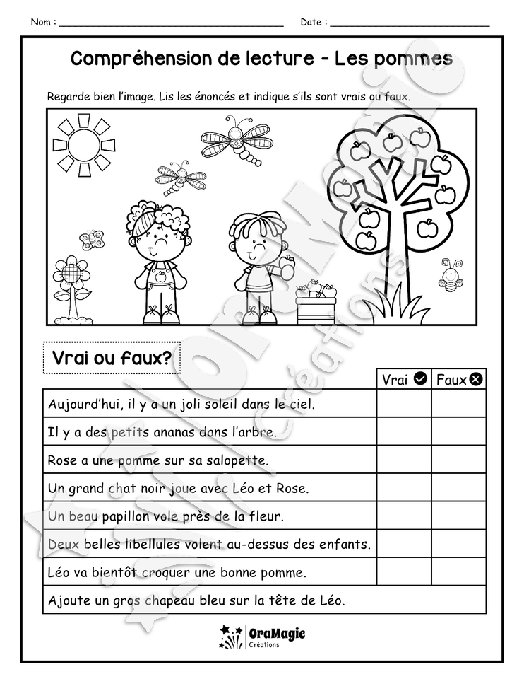 Compréhension de lecture - VRAI OU FAUX - Les pommes - 2e année - 3$.pdf