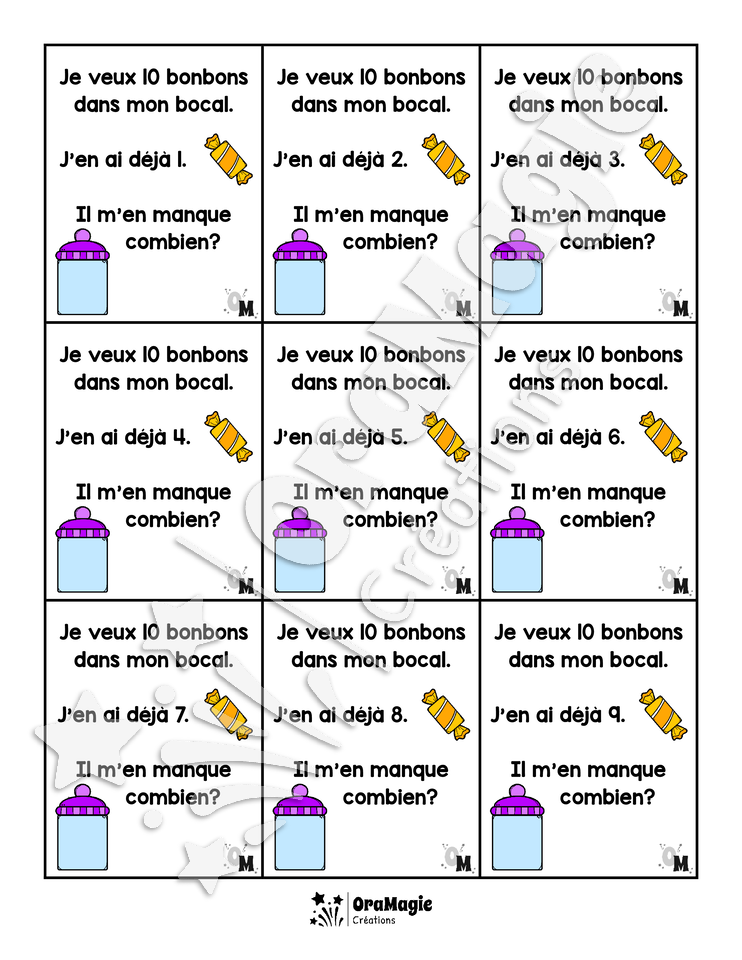 Compléments à 10 - Cartes rééducation mathématique