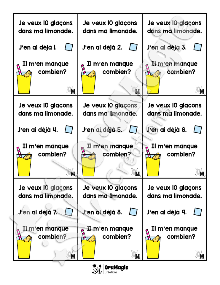 Compléments à 10 - Cartes rééducation mathématique